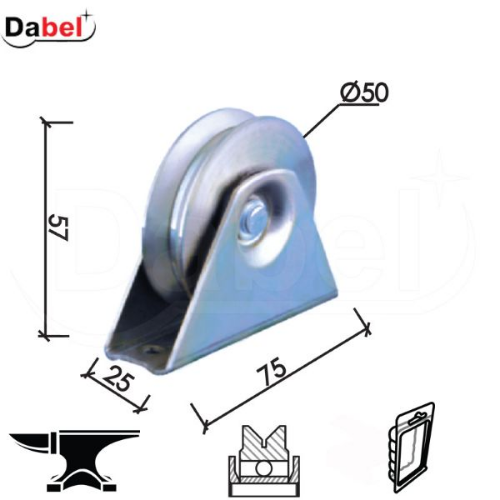 Picture of Dabel točak za kliznu kapiju T1009 ZnB fi 50Yx57/75x25mm 1 ležaj DP1