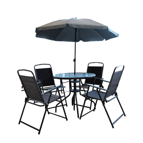 Picture of Baštenski set za 4 osobe sa 4 stolice i suncobranom 180 cm, tekstilen i čelik, siva