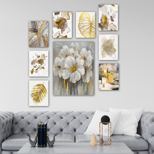 Picture of Slike dezen cveće belo zlatno, set sa 9 slika